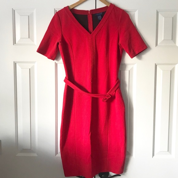 Doncaster Dresses Doncaster Collection Red Stretchy Belted Dress